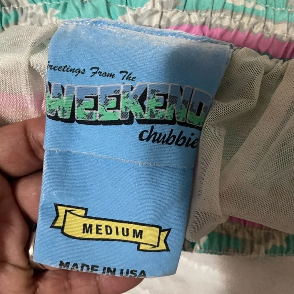 Chubbies Teal and Pink Patterned Swim Trunks